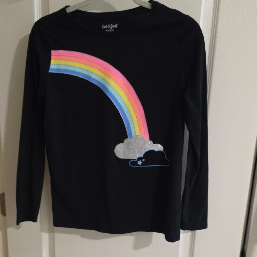 Cat & Jack Black Long-Sleeve Tee with Rainbow and Glitter Cloud